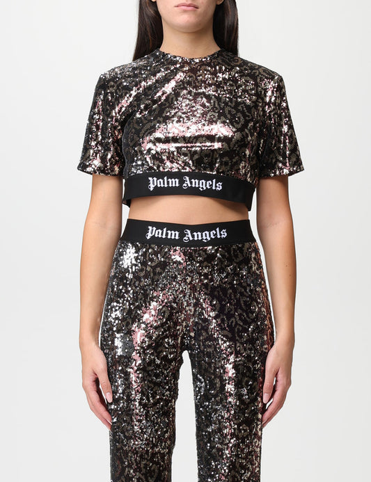 PALM ANGELS SEQUINS LOGO TAPE TEE