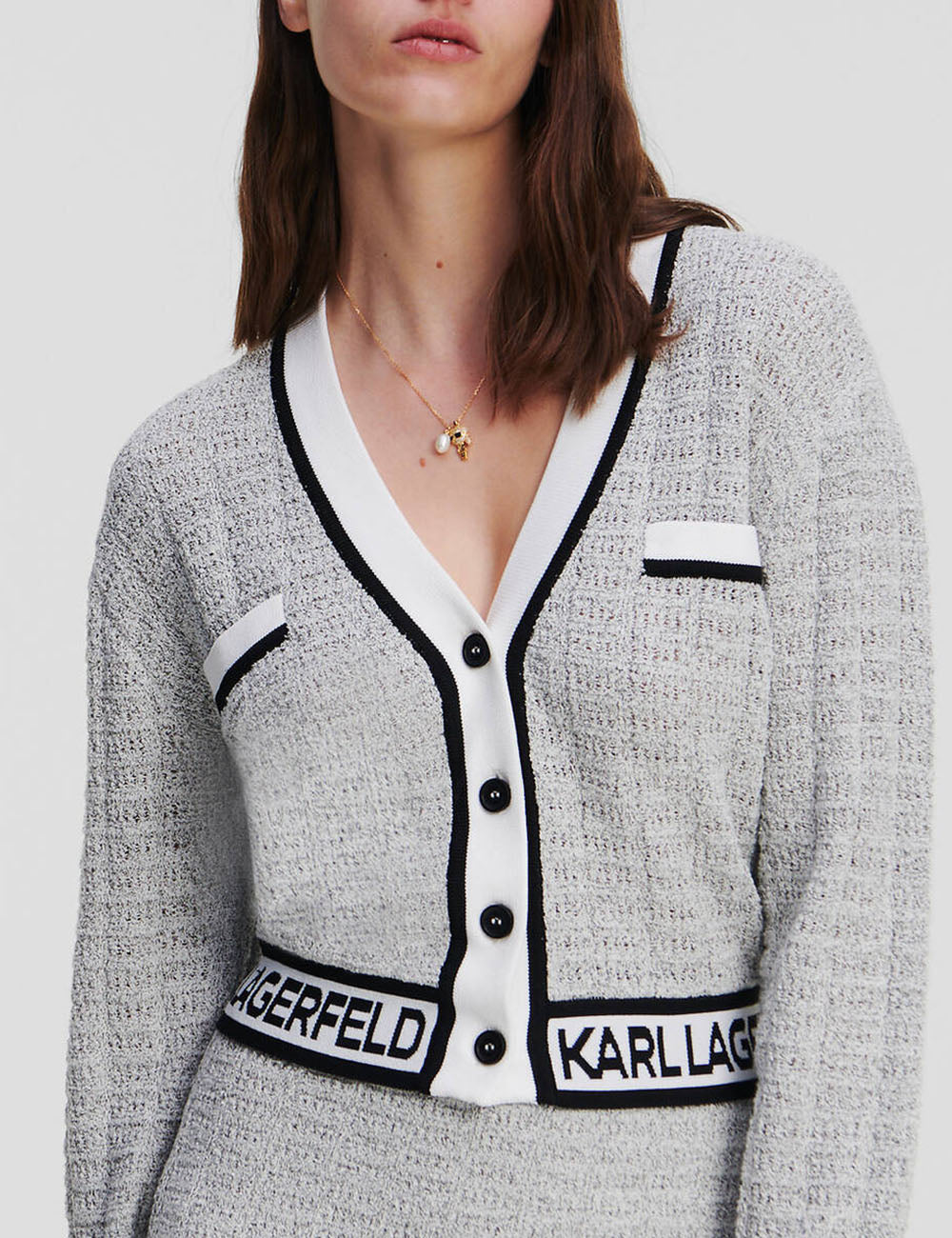 KARL LAGERFELD CROPPED BOUCLE CARDIGAN
