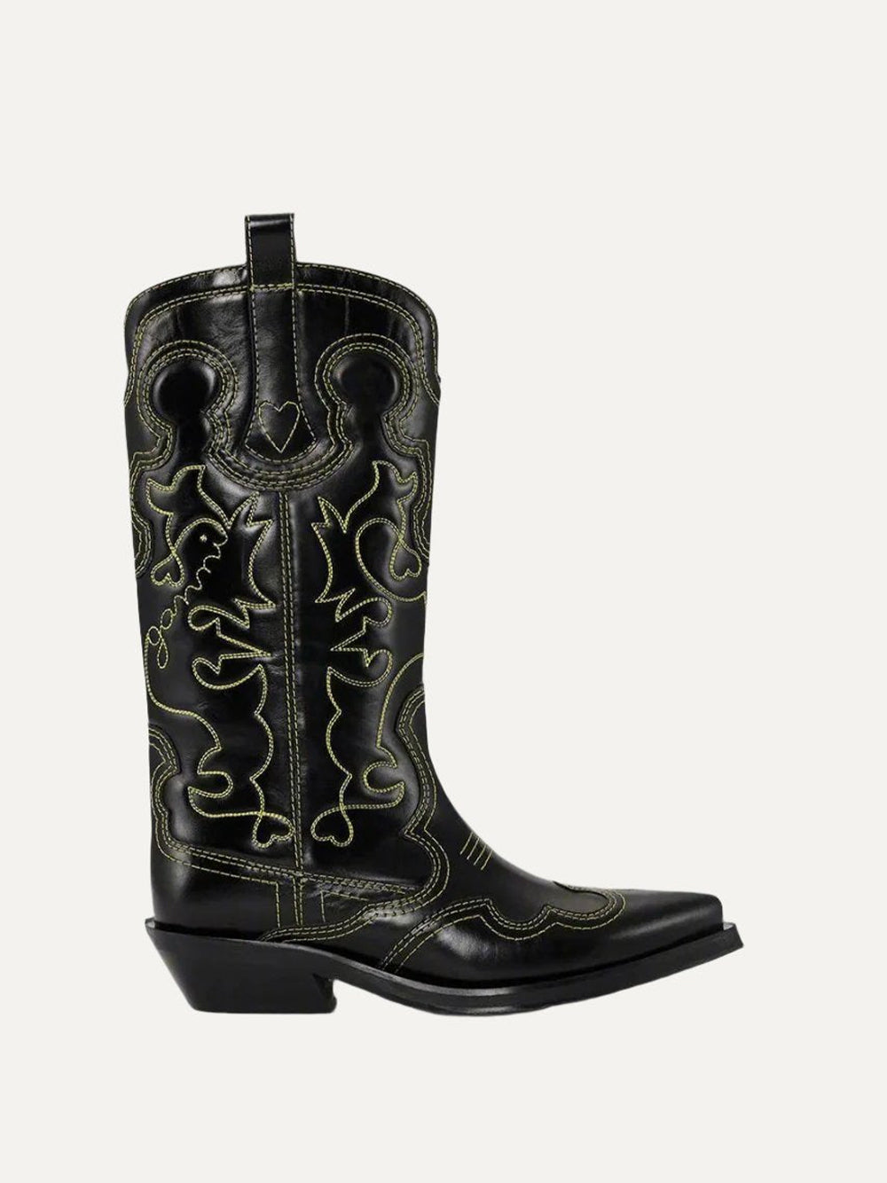 GANNI MID SHAFT EMBROIDERED WESTERN BOOT YELLOW