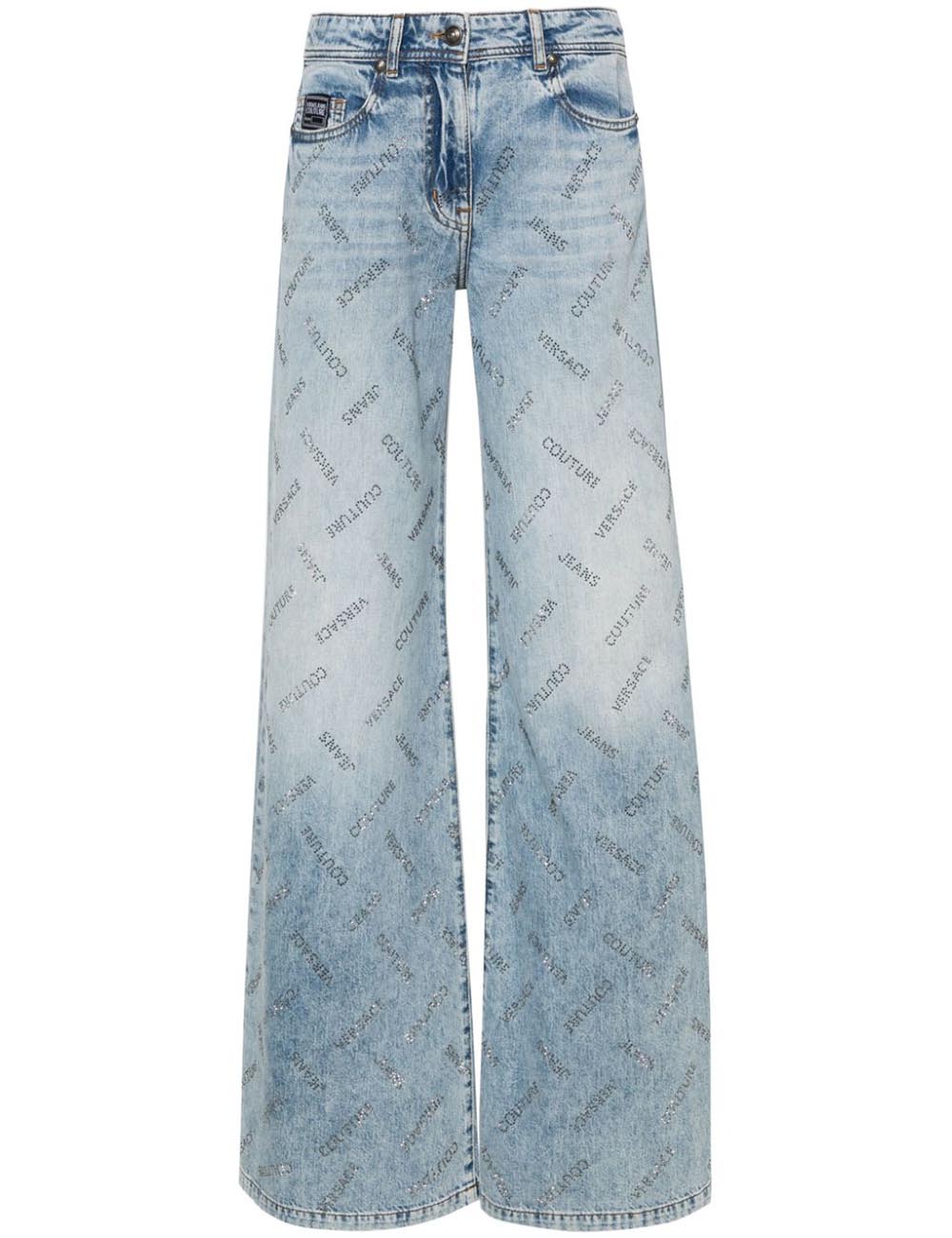 VERSACE JEANS COUTURE SLIM WIDE LEG STELLA STRASS TROUSERS