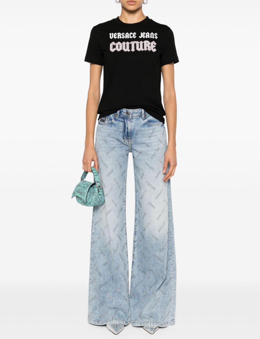 VERSACE JEANS COUTURE SLIM WIDE LEG STELLA STRASS TROUSERS