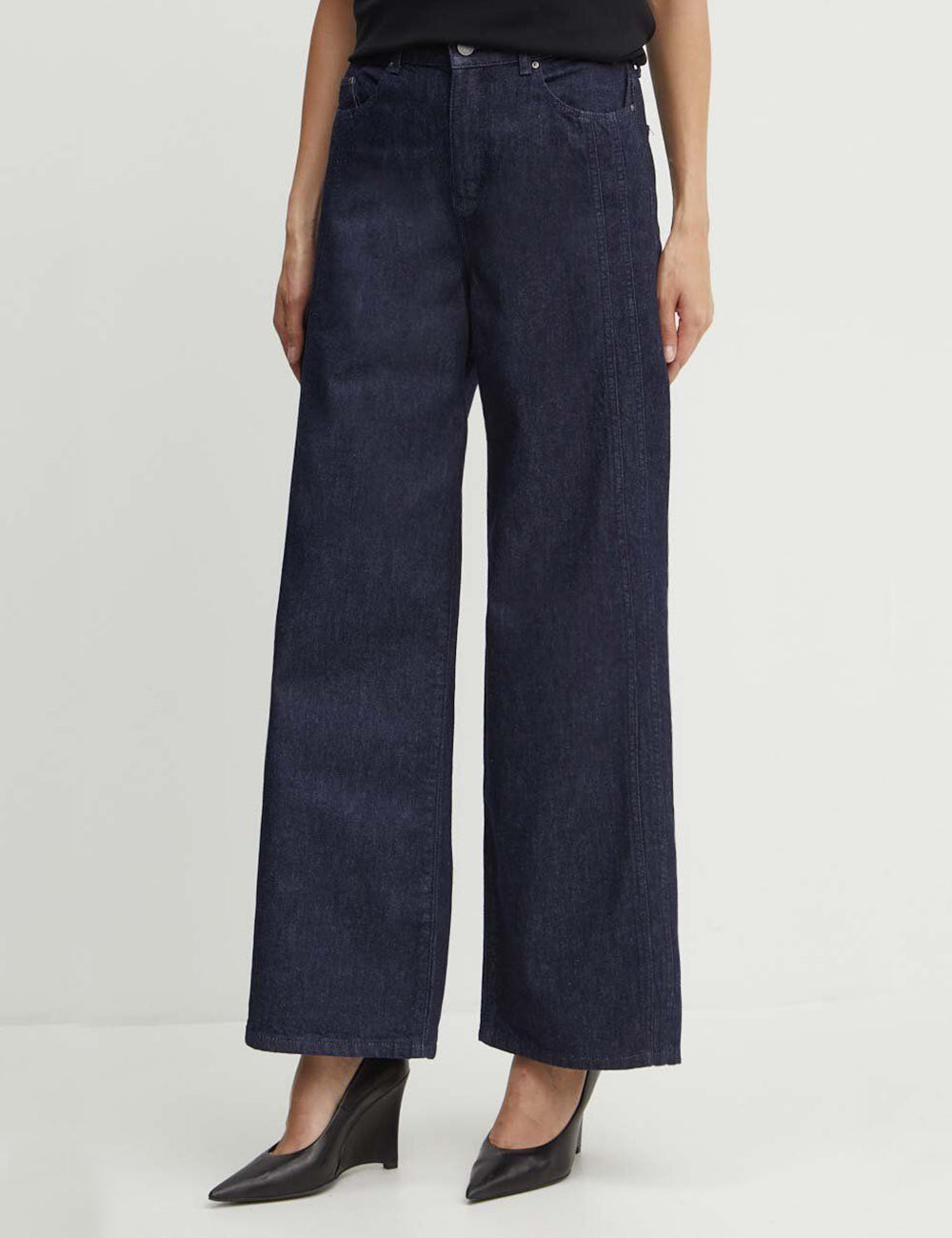 KARL LAGERFELD MID RISE WIDE LEG DENIM PANTS KARL LAGERFELD