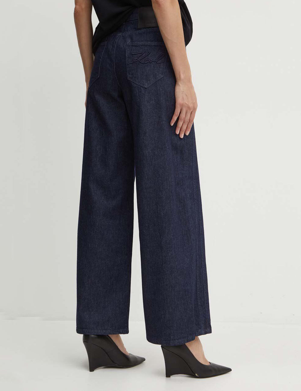 KARL LAGERFELD MID RISE WIDE LEG DENIM PANTS KARL LAGERFELD