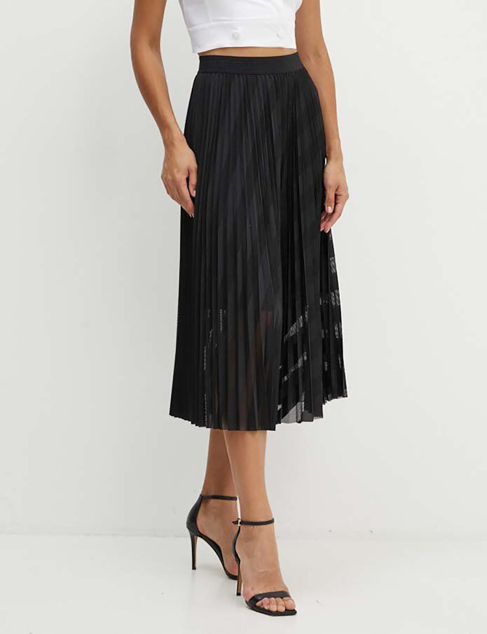 KARL LAGERFELD DIAGONAL MESH PLEATED SKIRT KARL LAGERFELD