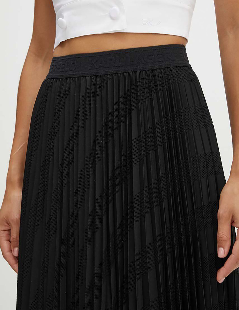 KARL LAGERFELD DIAGONAL MESH PLEATED SKIRT KARL LAGERFELD