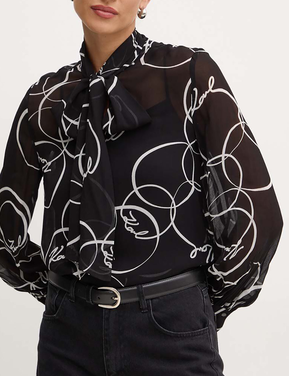 KARL LAGERFELD PRINTED BOW BLOUSE KARL LAGERFELD