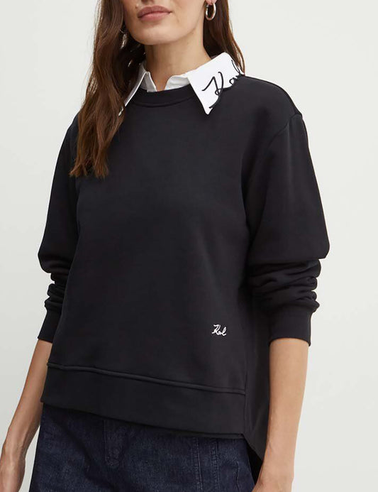 KARL LAGERFELD POPLIN MIX SWEAT W/SIGNATURE KARL LAGERFELD