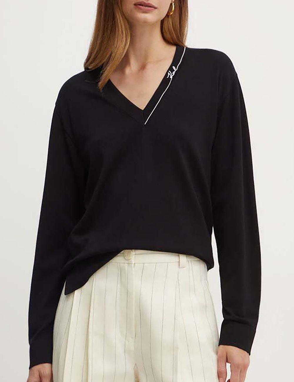 KARL LAGERFELD LIGHT V-NECK KNIT SWEATER KARL LAGERFELD