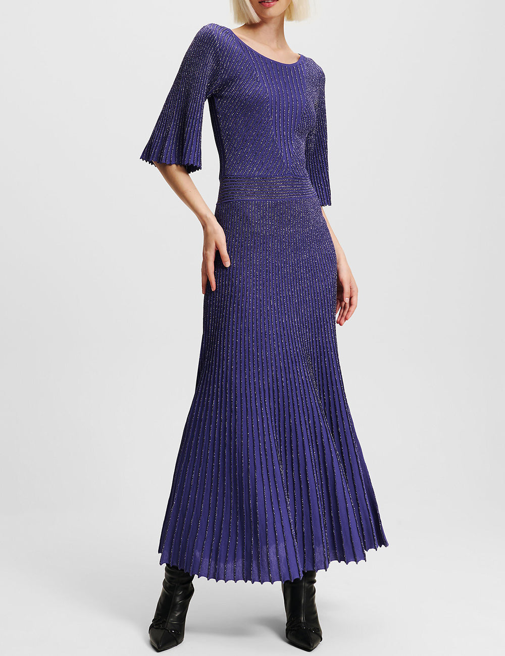 KARL LAGERFELD PLEATED LUREX KNIT DRESS KARL LAGERFELD