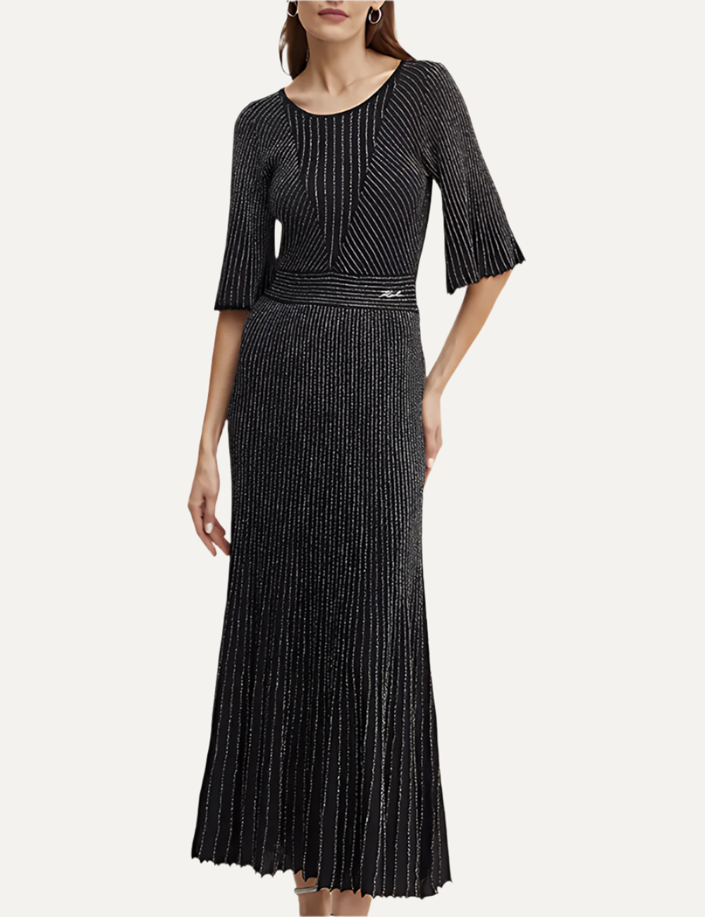 KARL LAGERFELD PLEATED LUREX KNIT DRESS