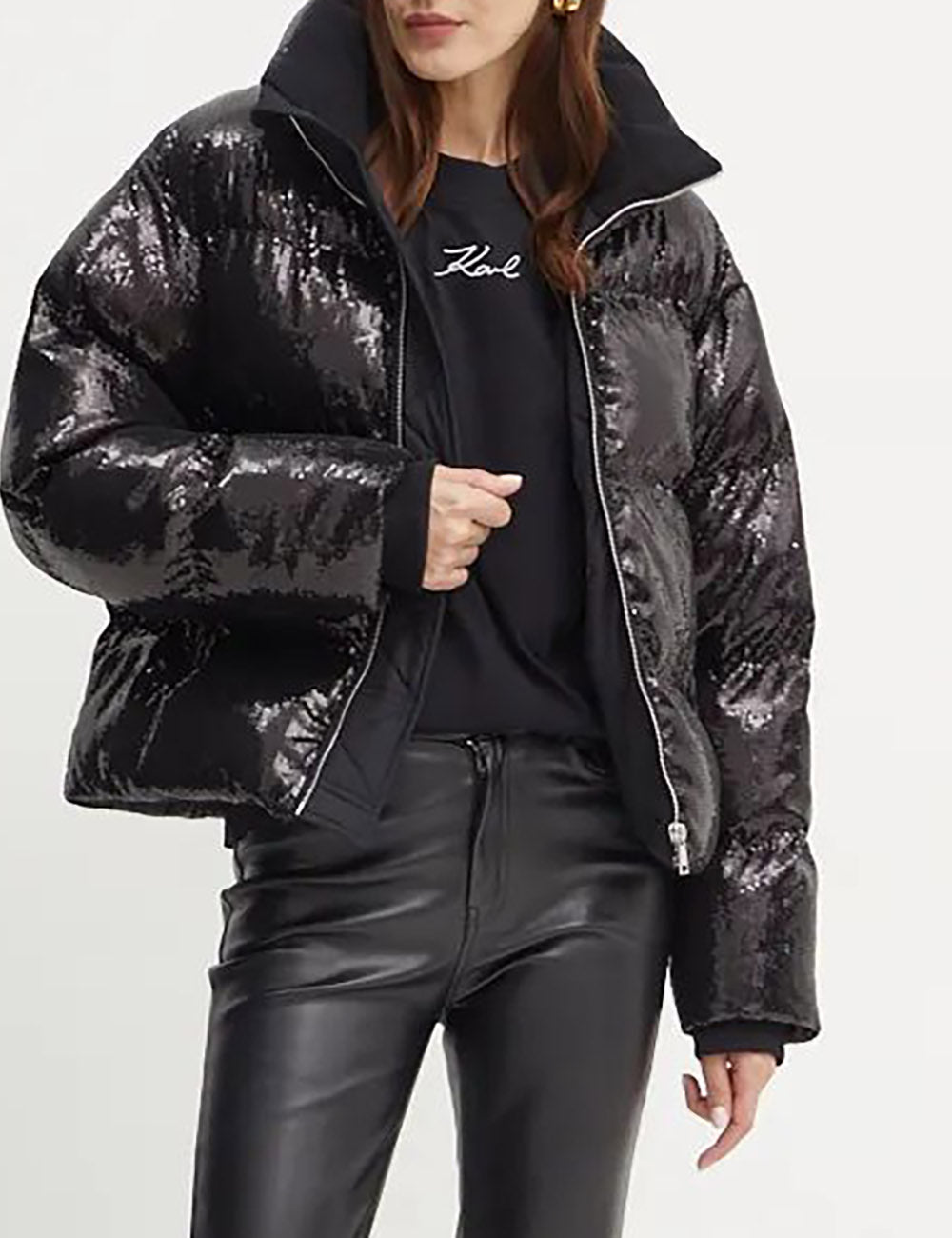 KARL LAGERFELD SEQUIN FAUX DOWN JACKET KARL LAGERFELD