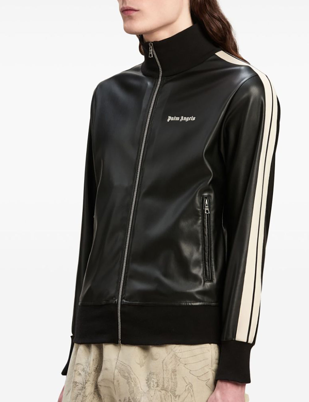 PALM ANGELS LEATHER EFFECT TRACK JACKET