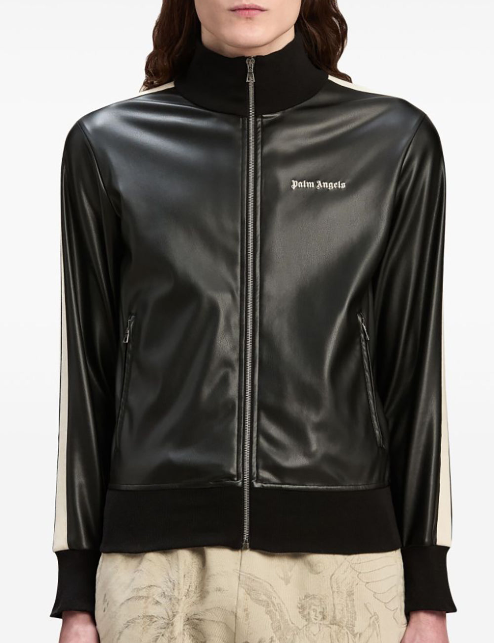 PALM ANGELS LEATHER EFFECT TRACK JACKET