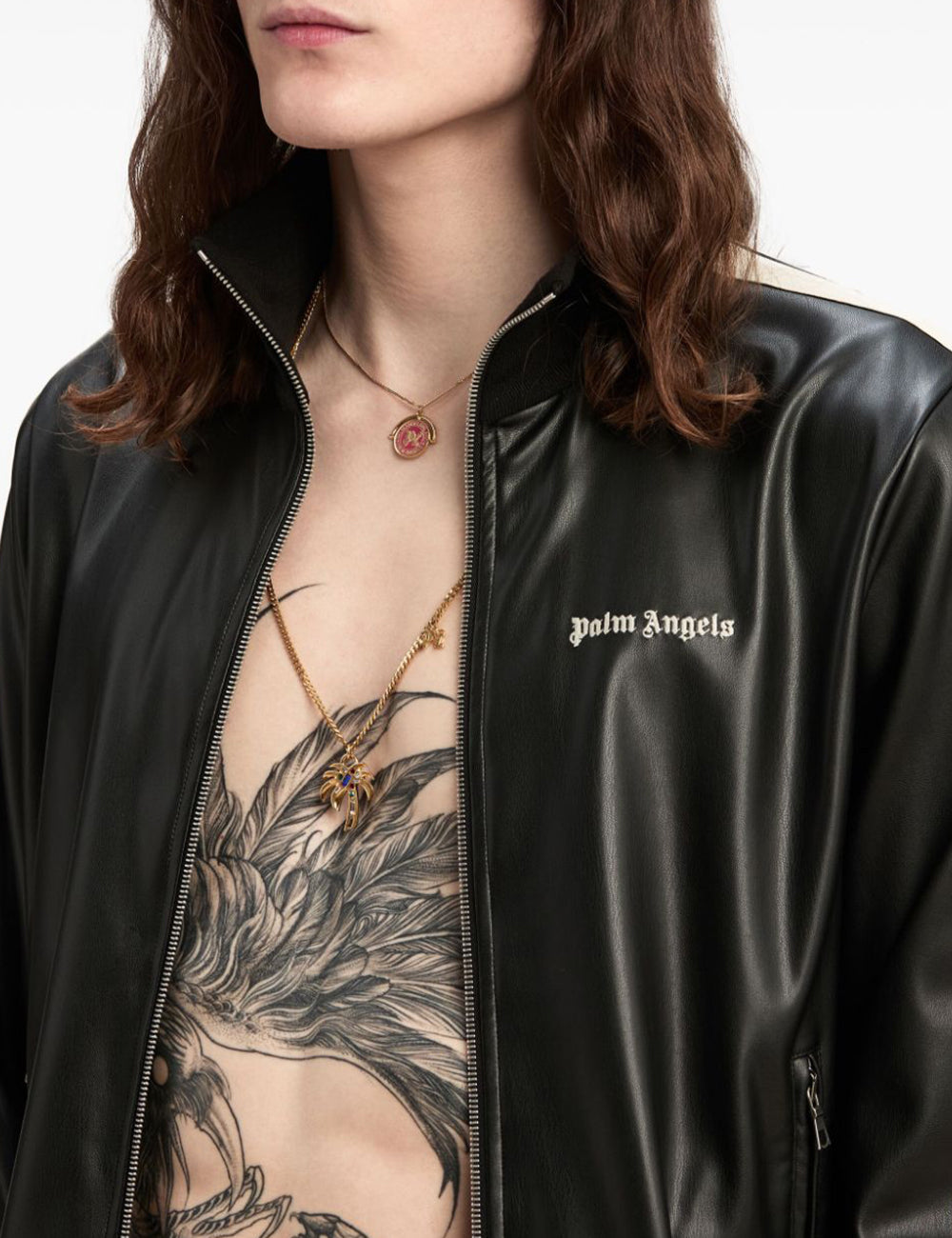 PALM ANGELS LEATHER EFFECT TRACK JACKET