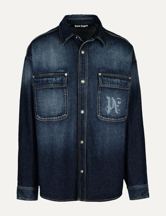 PALM ANGELS MIDNIGHT MONOGRAM DENIM SHIRT