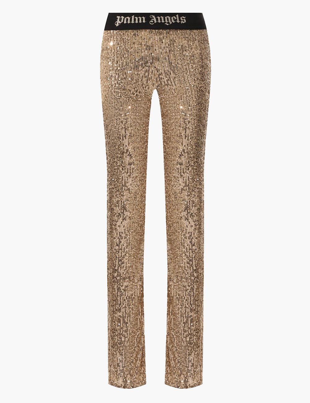 PALM ANGELS LOGO TAPE SEQUINS FLARE PANTS