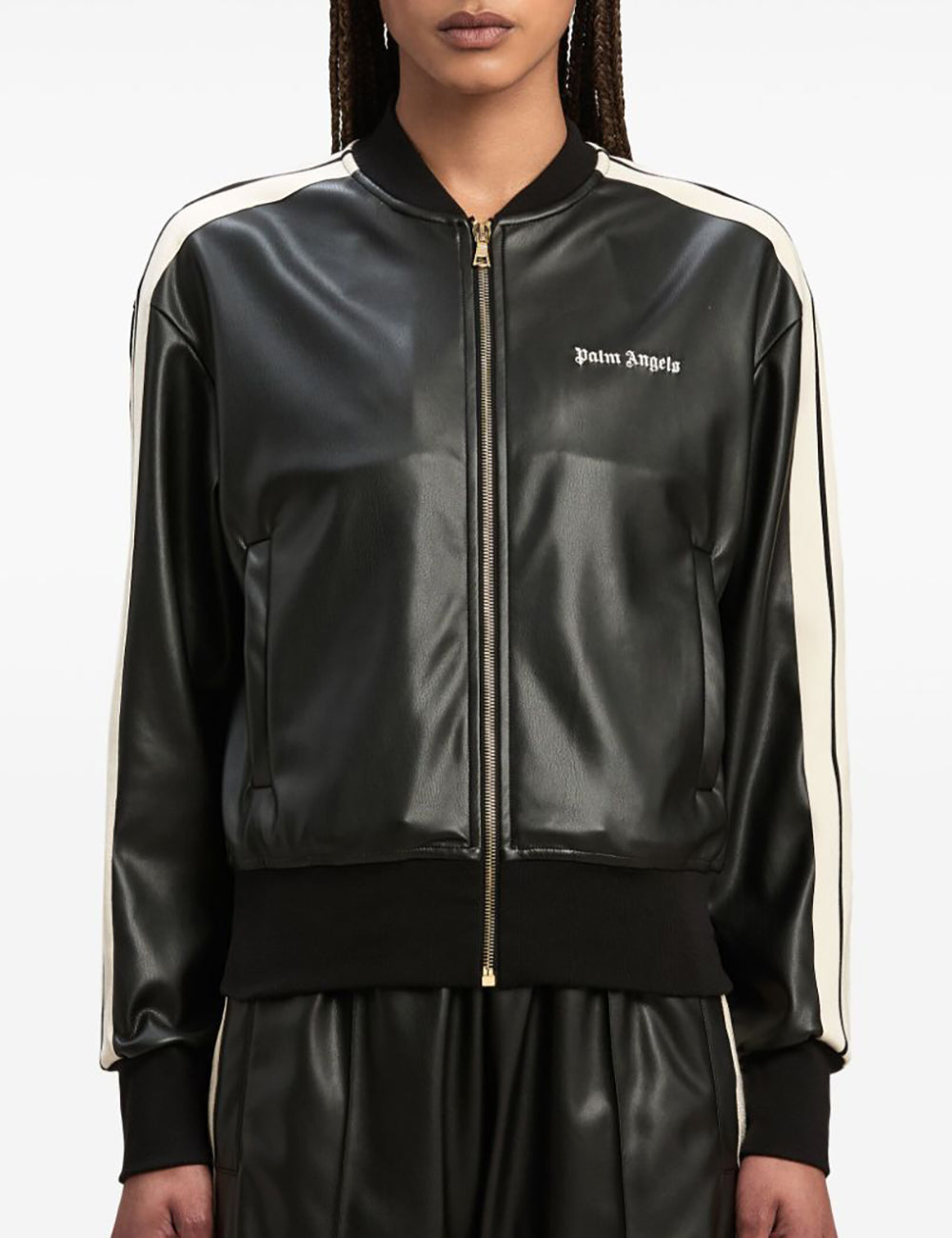 PALM ANGELS LEATHER EFFECT TRK BOMBER JKT