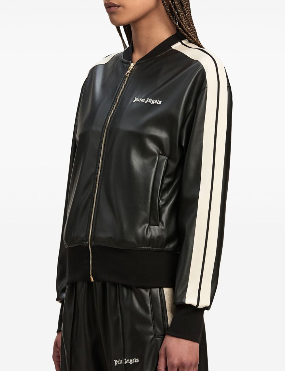 PALM ANGELS LEATHER EFFECT TRK BOMBER JKT