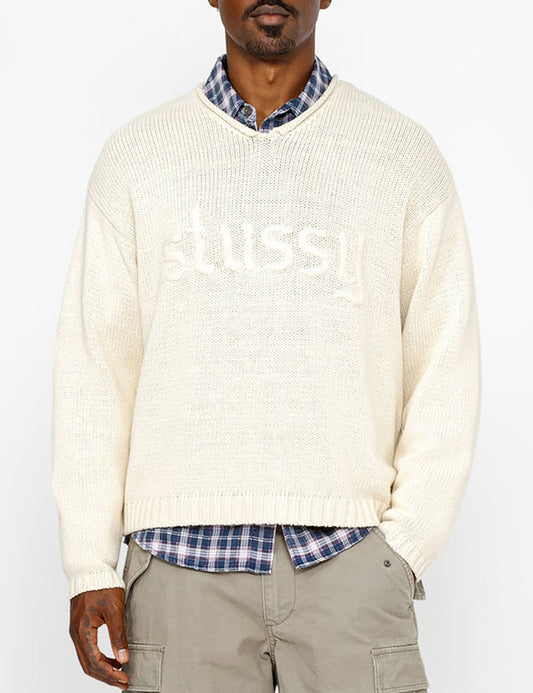 STUSSY ROLL V-NECK LOGO SWEATER STUSSY