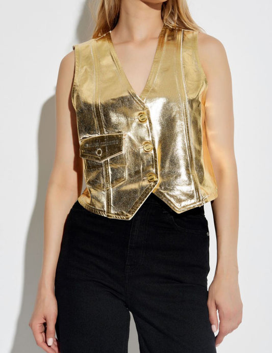 GANNI FOIL DENIM VEST