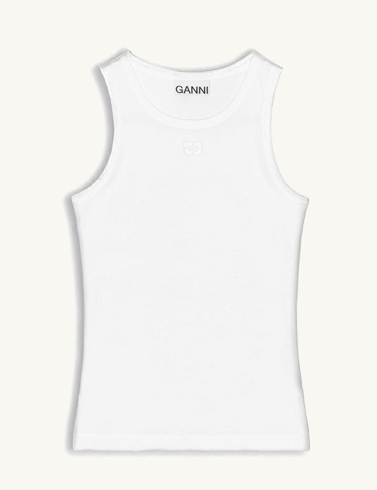 GANNI SOFT COTTON RIB TANK TOP