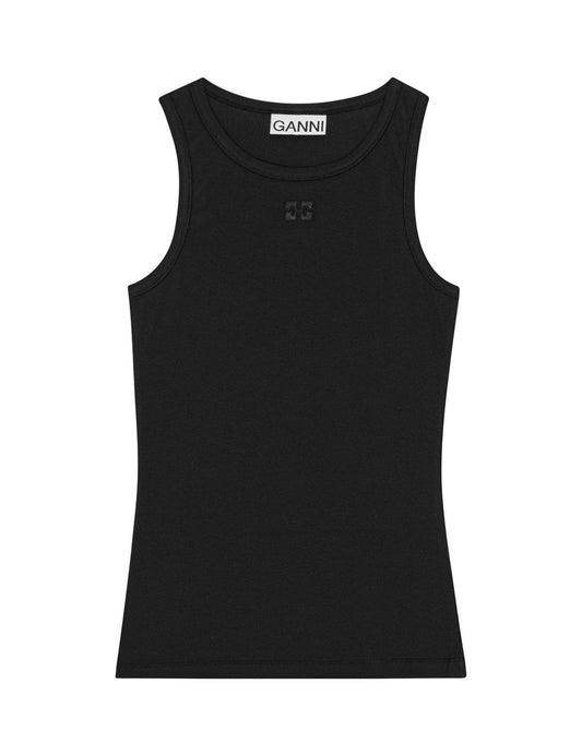 GANNI SOFT COTTON RIB TANK TOP GANNI