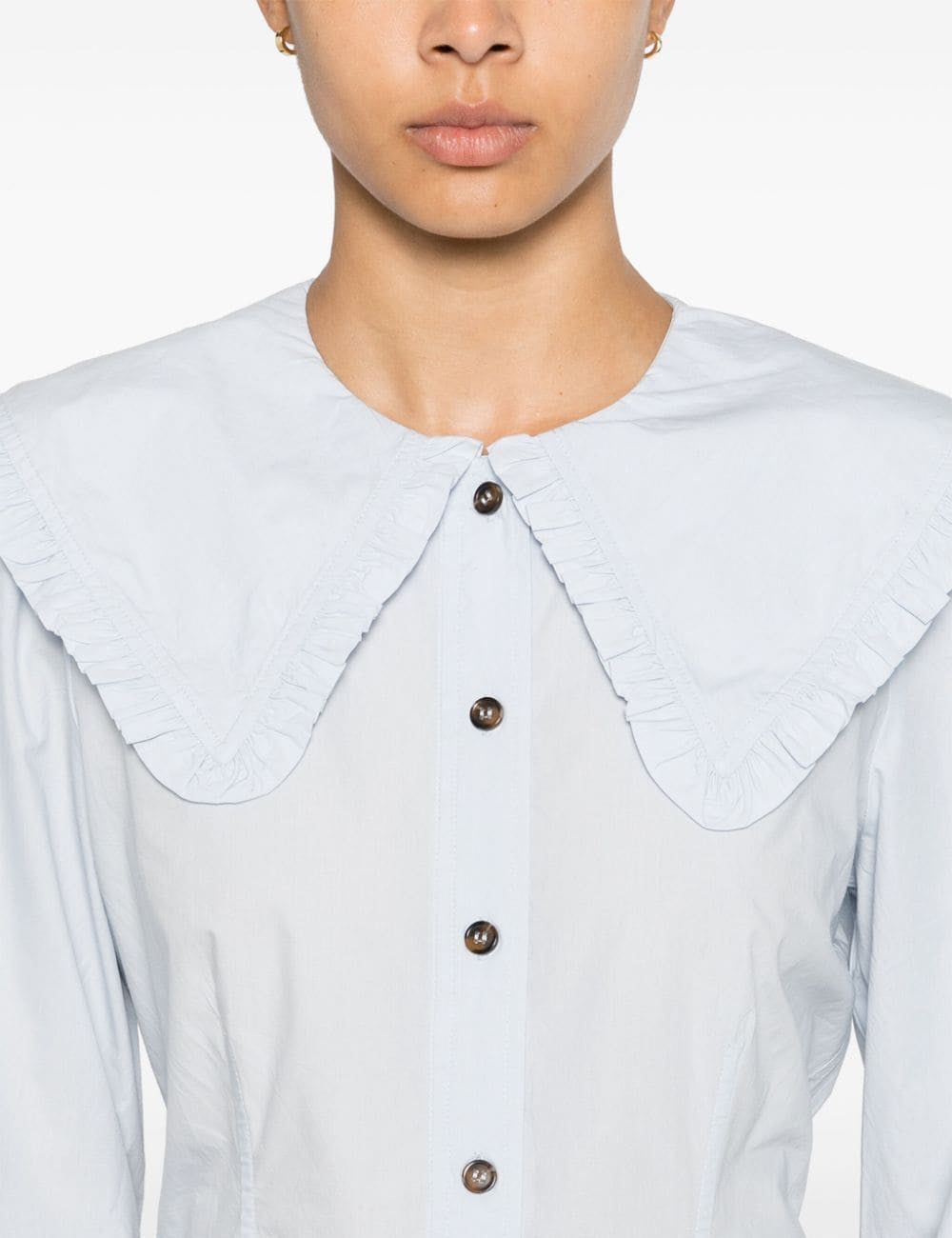 GANNI COT POPLIN FRILL COLLAR SHIRT GANNI