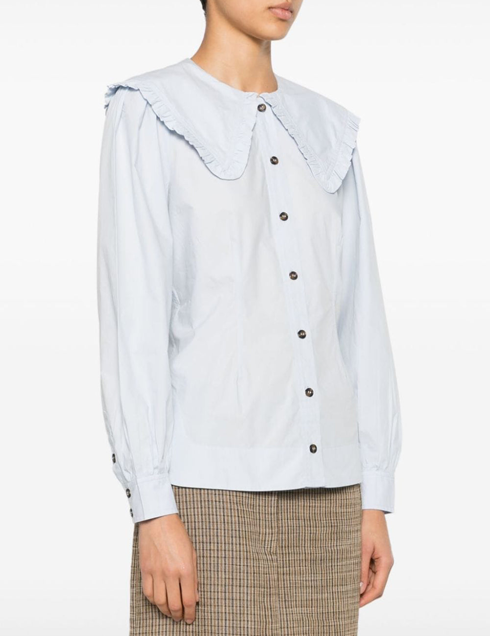 GANNI COT POPLIN FRILL COLLAR SHIRT GANNI