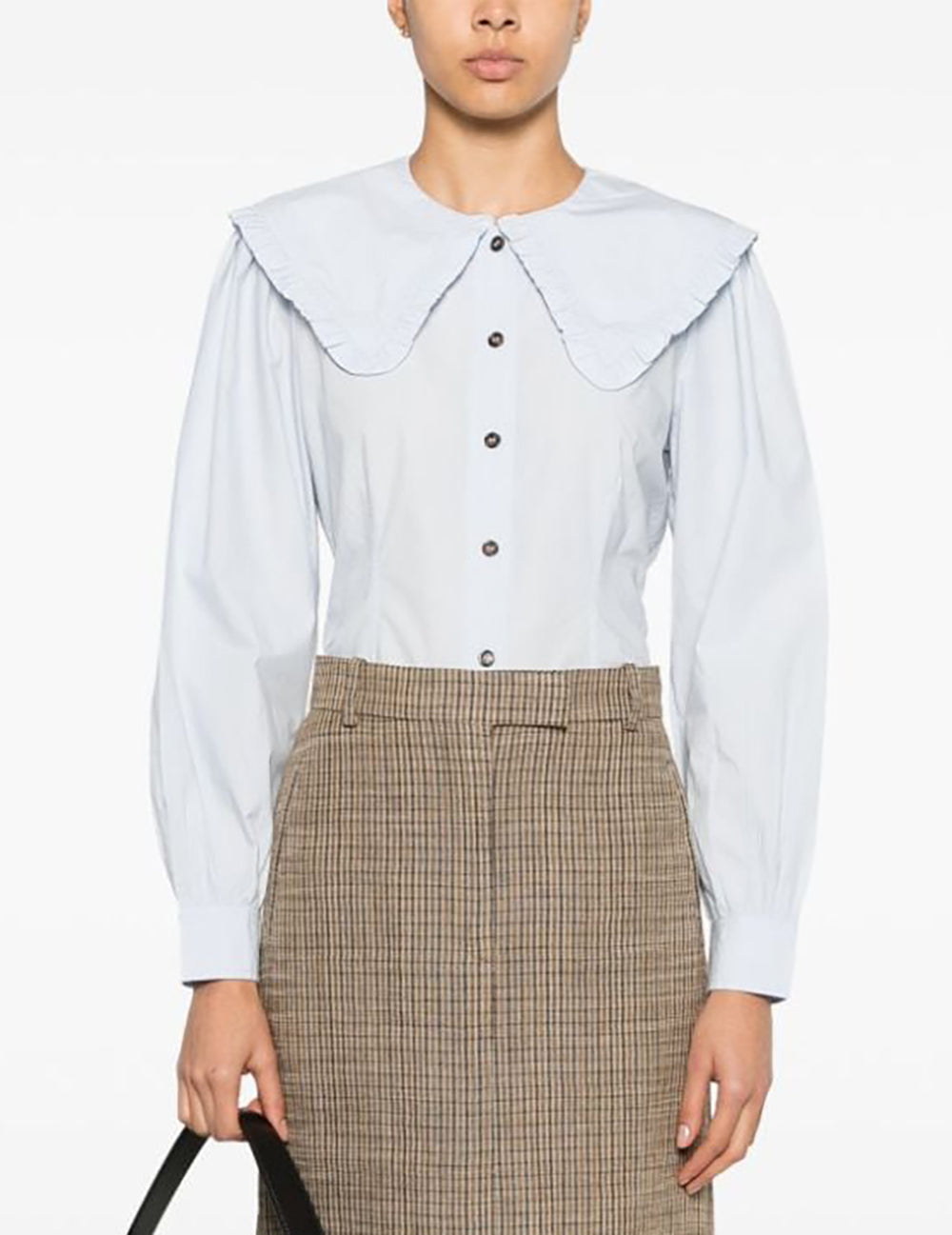 GANNI COT POPLIN FRILL COLLAR SHIRT GANNI