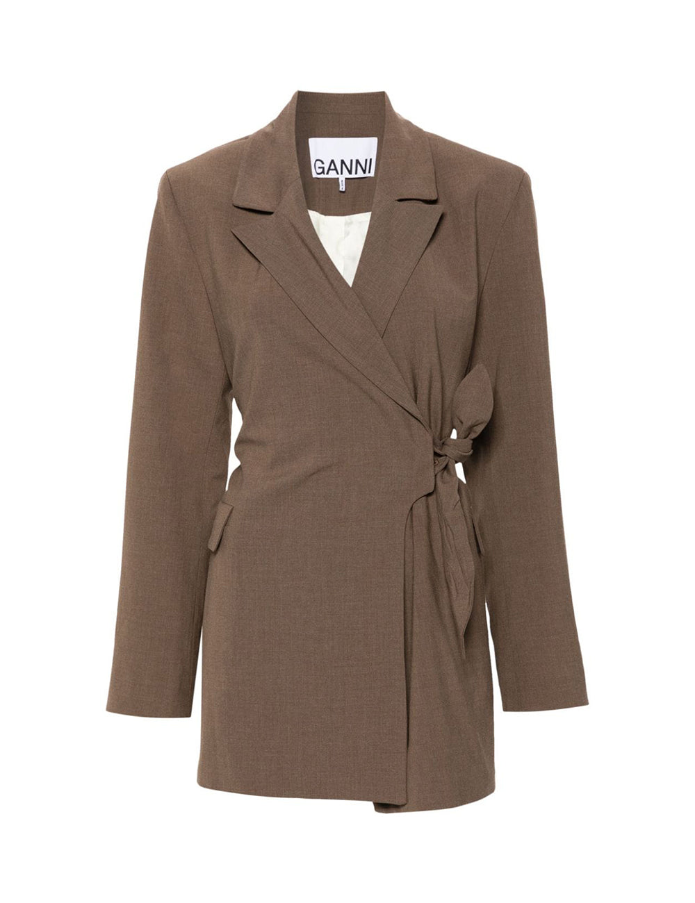 GANNI DRAPEY MELANGE KNOT BELT BLAZER GANNI