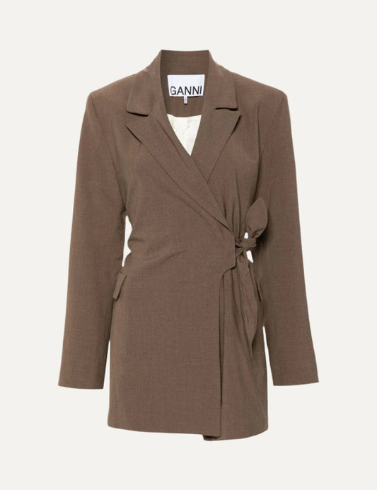 GANNI DRAPEY MELANGE KNOT BELT BLAZER GANNI