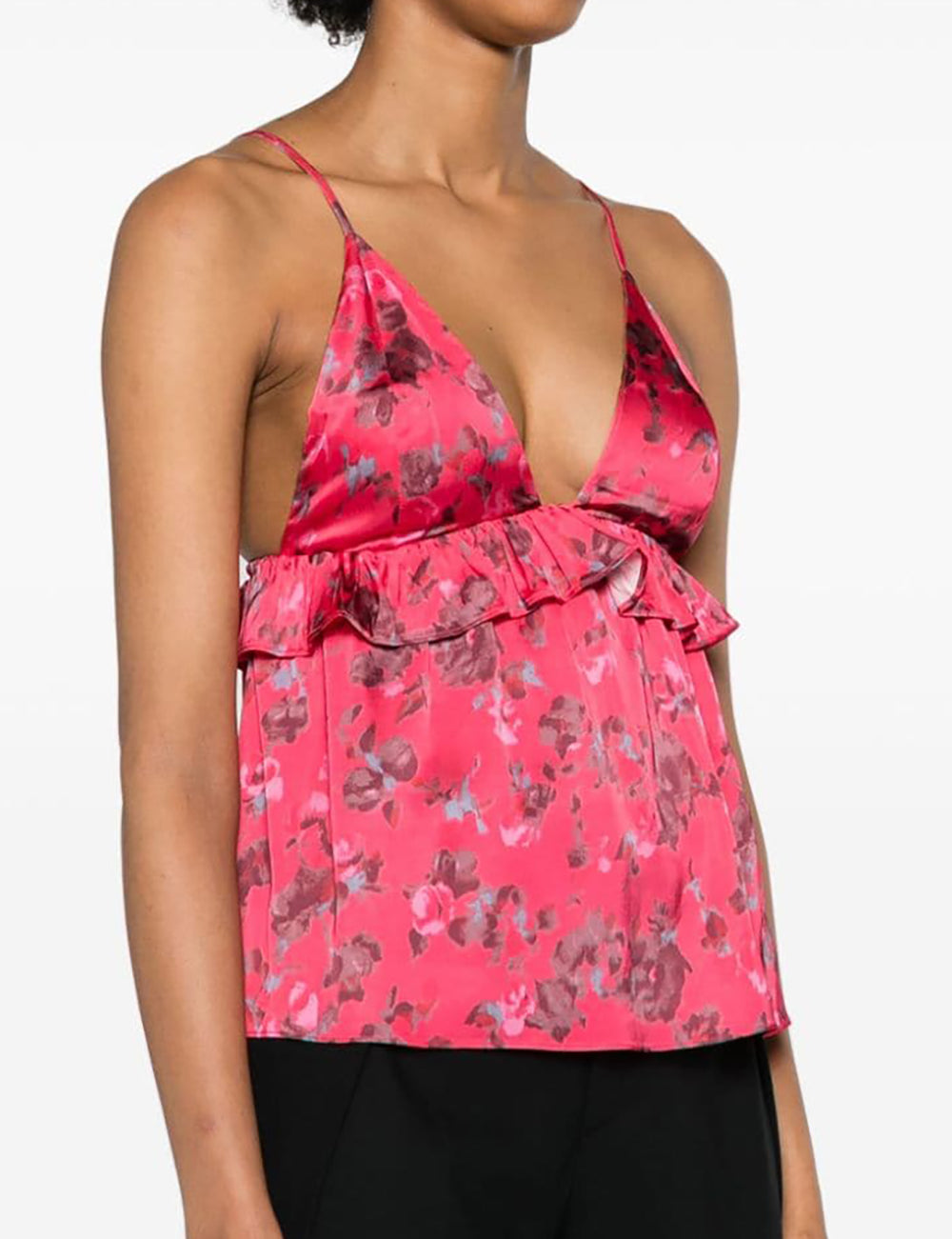 GANNI PRINTED SATIN STRAP TOP GANNI