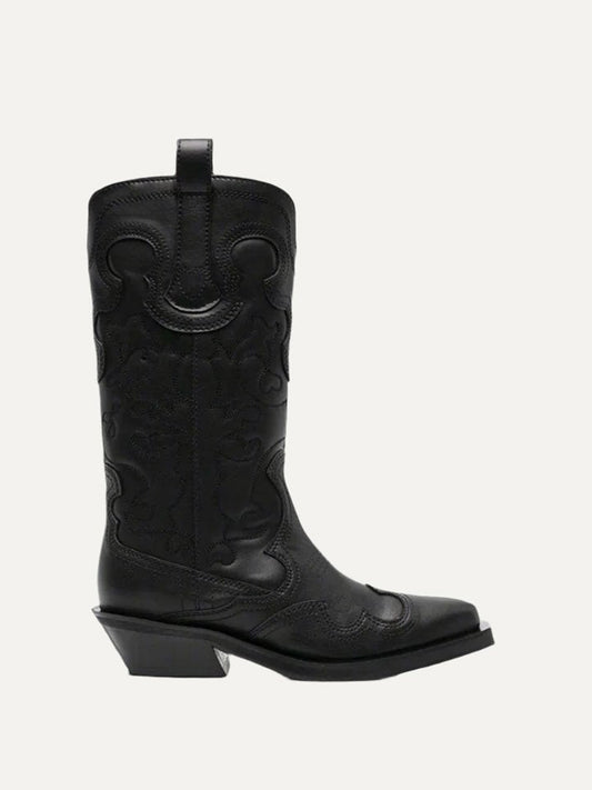 GANNI MID SHAFT EMBR WESTERN BOOT