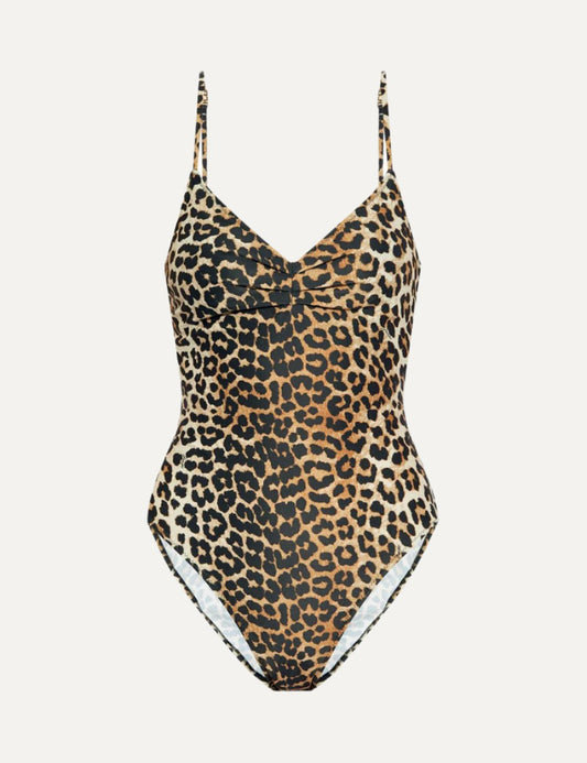 GANNI RECYC PRINT V-NECK SWIMSUIT GANNI