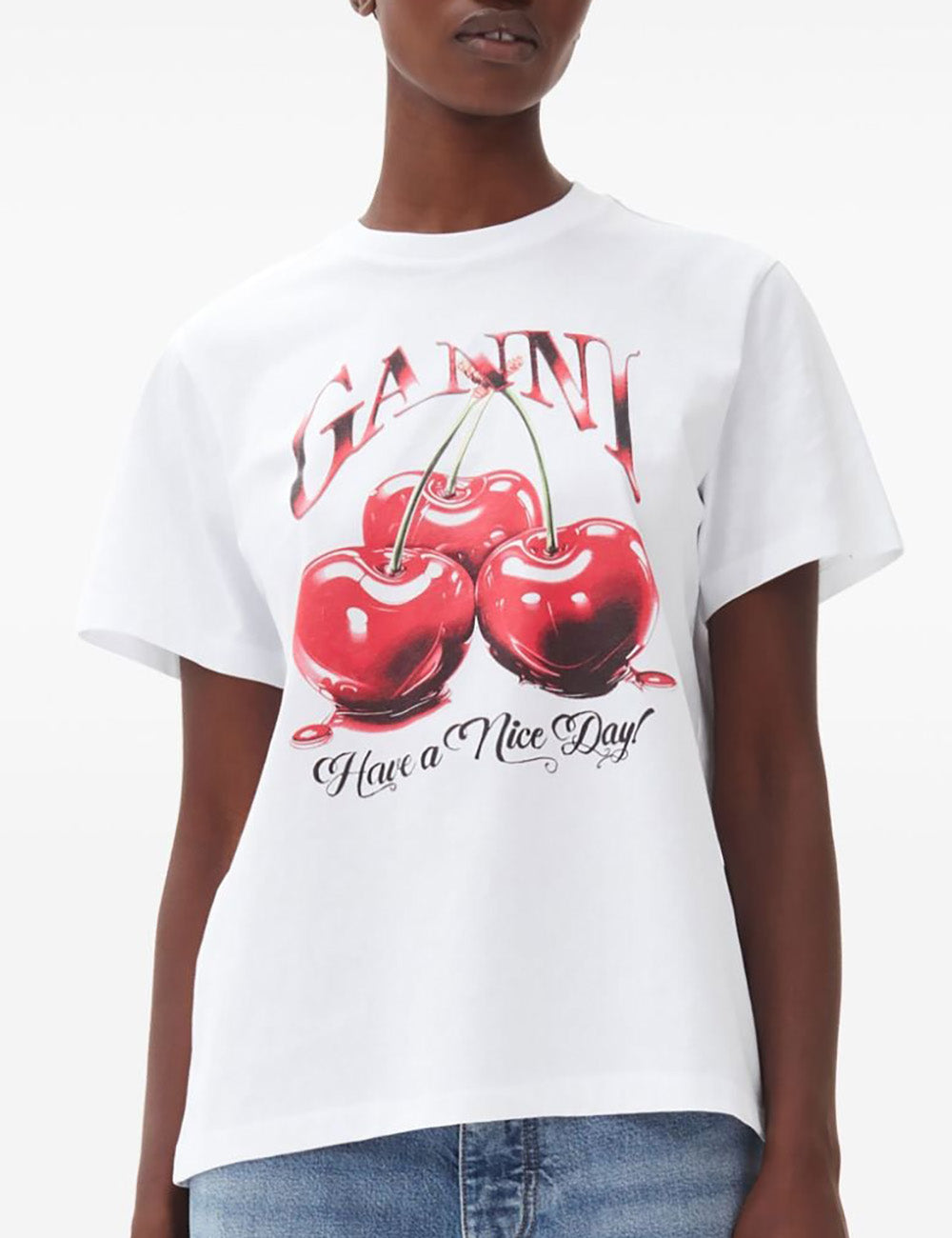 GANNI BASIC JERSEY CHERRY RLX T-SHIRT GANNI