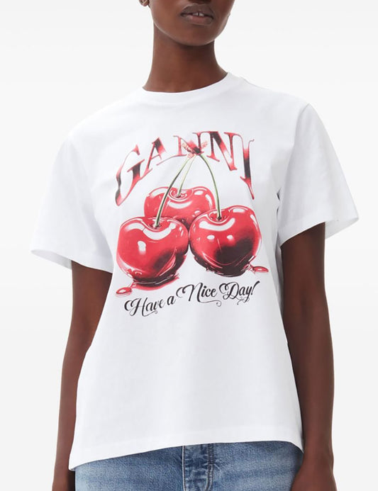 GANNI BASIC JERSEY CHERRY RLX T-SHIRT