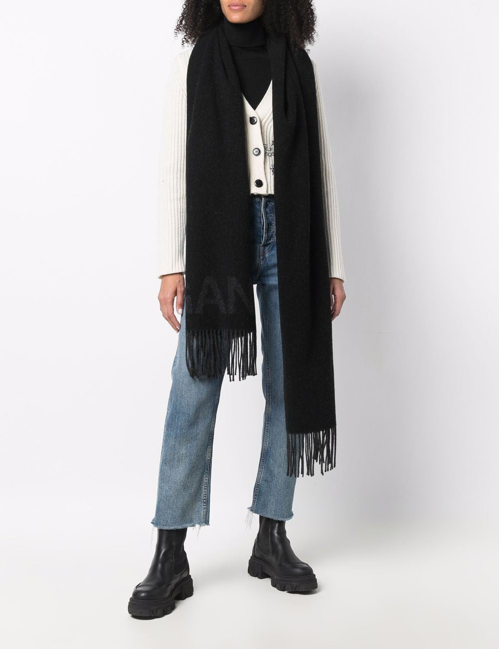 GANNI FRINGED WOOL SCARF GANNI