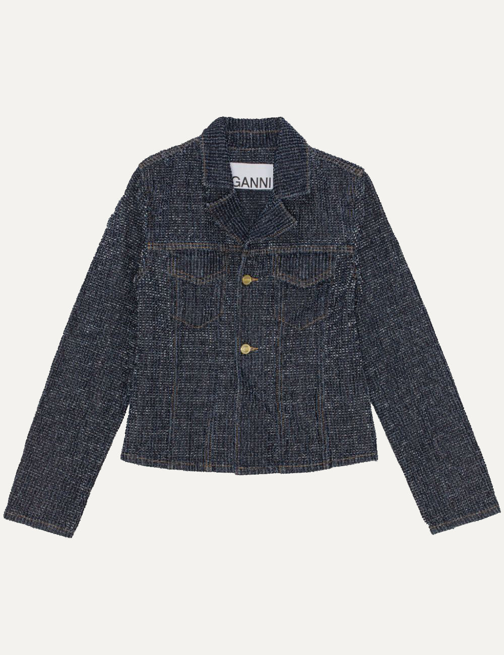 GANNI FLUFFY DENIM FITTED BLZAER