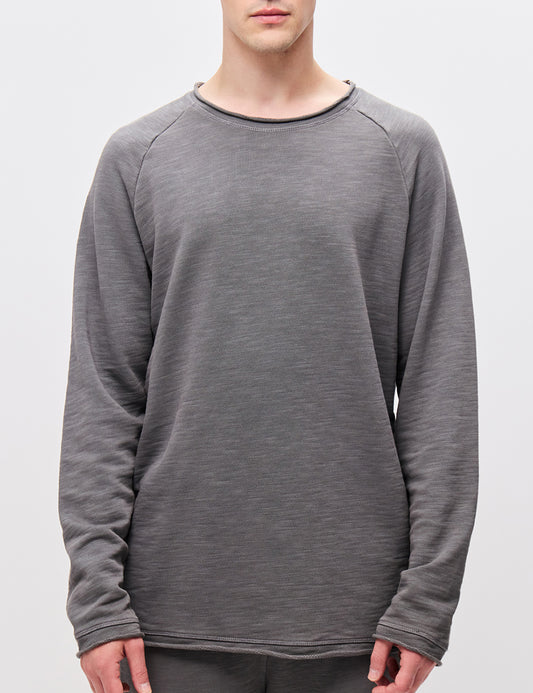 DIRTY LAUNDRY RAGLAN CREWNECK WITH RAW EDGES