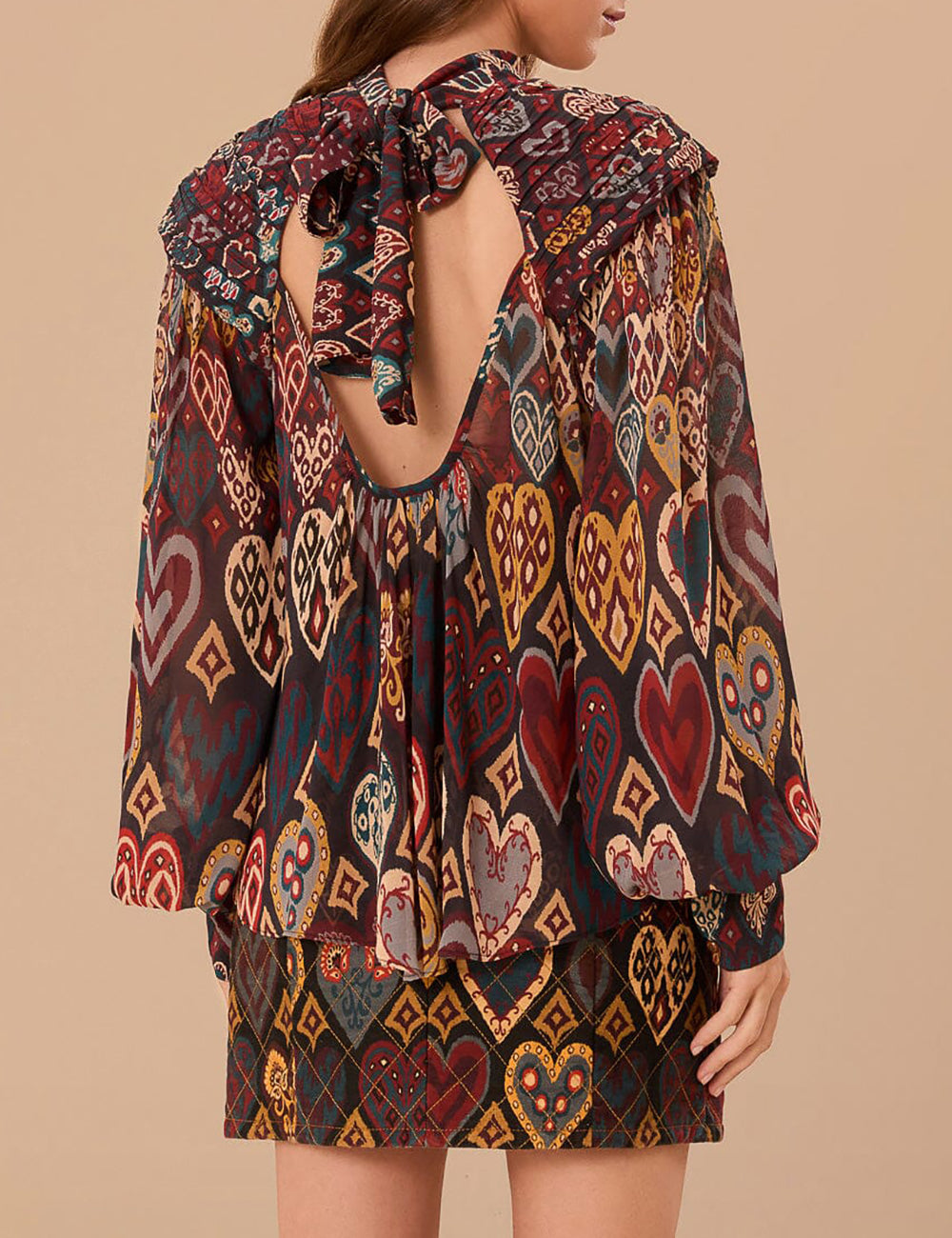 FARM RIO HEARTS IKAT BLACK BLOUSE