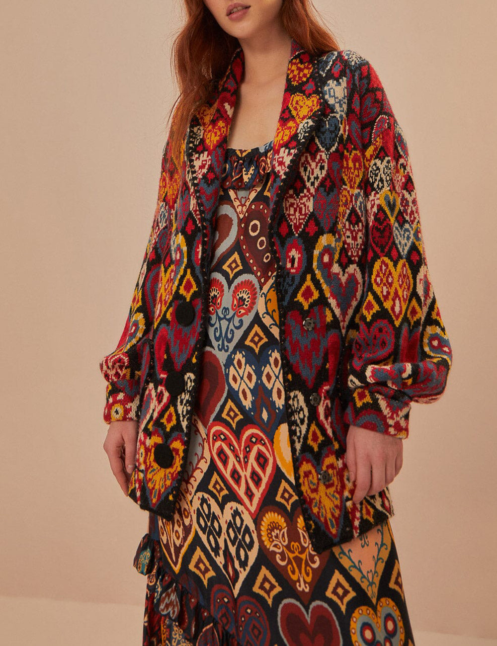 FARM RIO HEARTS IKAT KNIT BLAZER BLACK