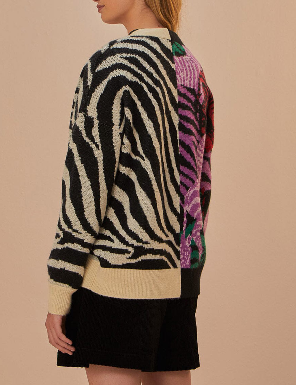 FARM RIO MIXED ZEBRA PRINTS KNIT CARDIGAN FARM RIO