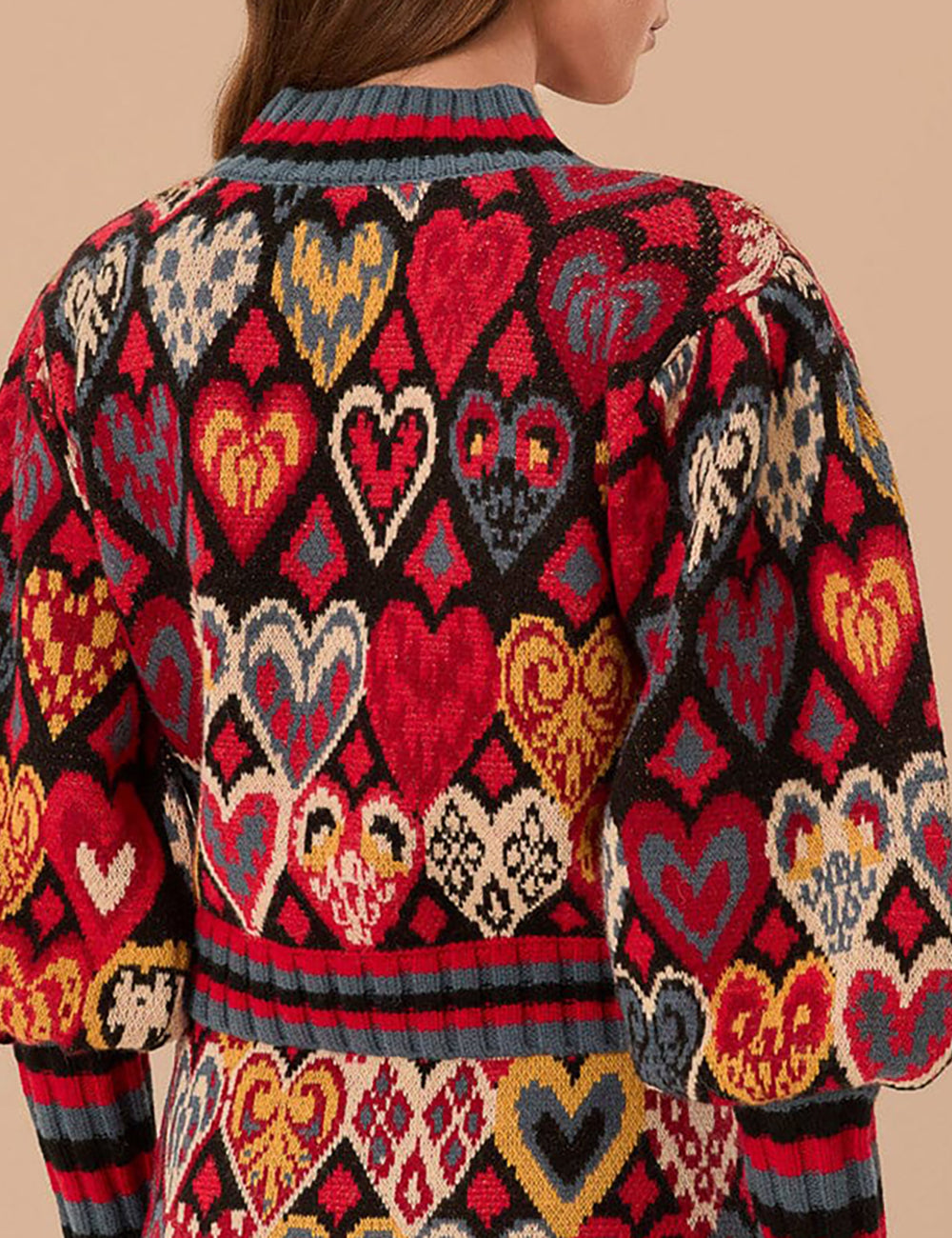 FARM RIO HEARTS IKAT BLACK KNIT SWEATER