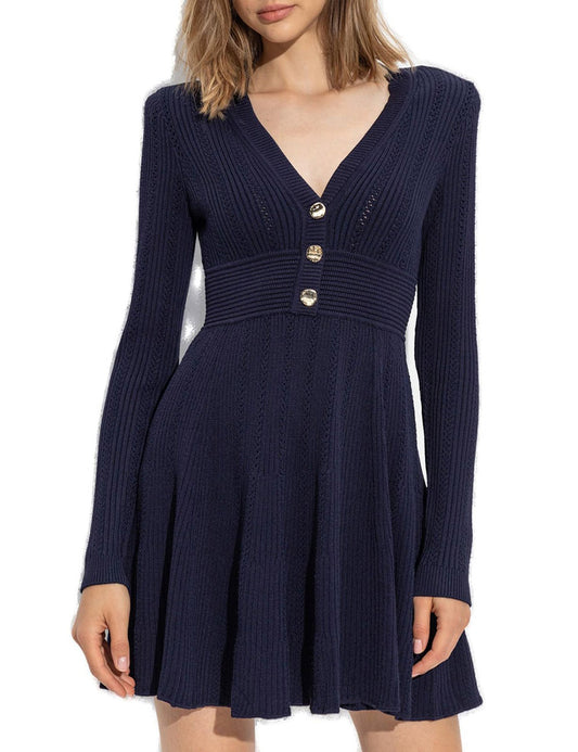 SELF-PORTRAIT POINTELLE KNIT MINI DRESS SELF-PORTRAIT