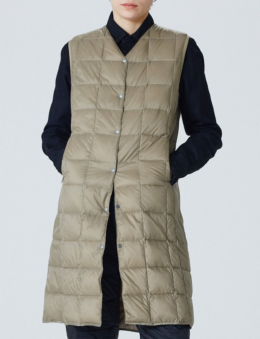 TAION LADIES V NECK LONG DOWN VEST