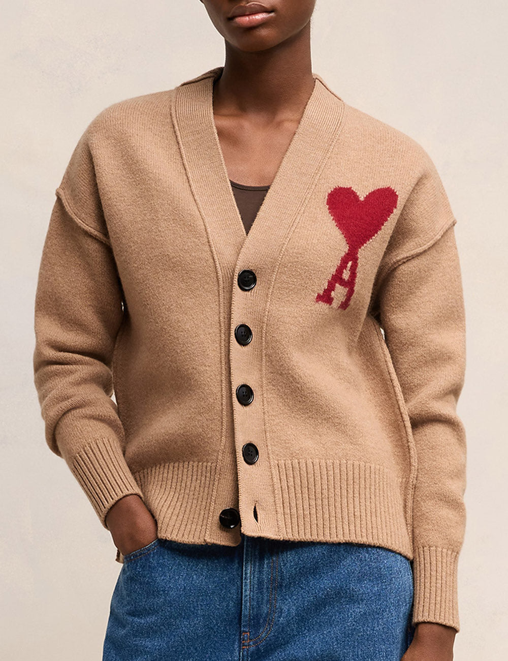 AMI BOXY RED ADC CARDIGAN AMI