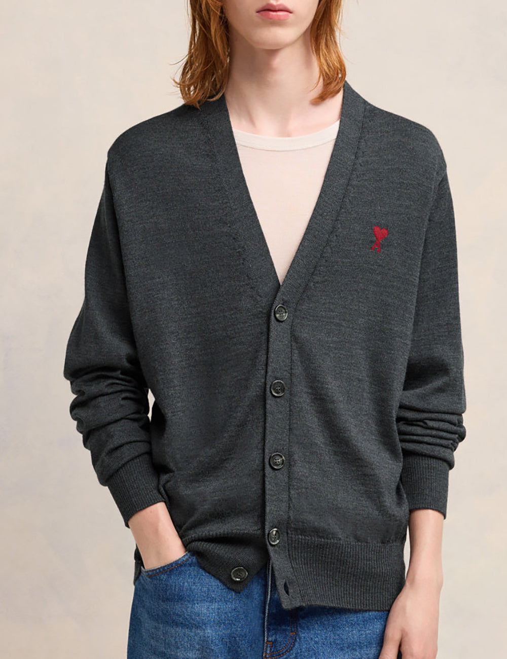 AMI CLASSIC RED ADC CARDIGAN AMI