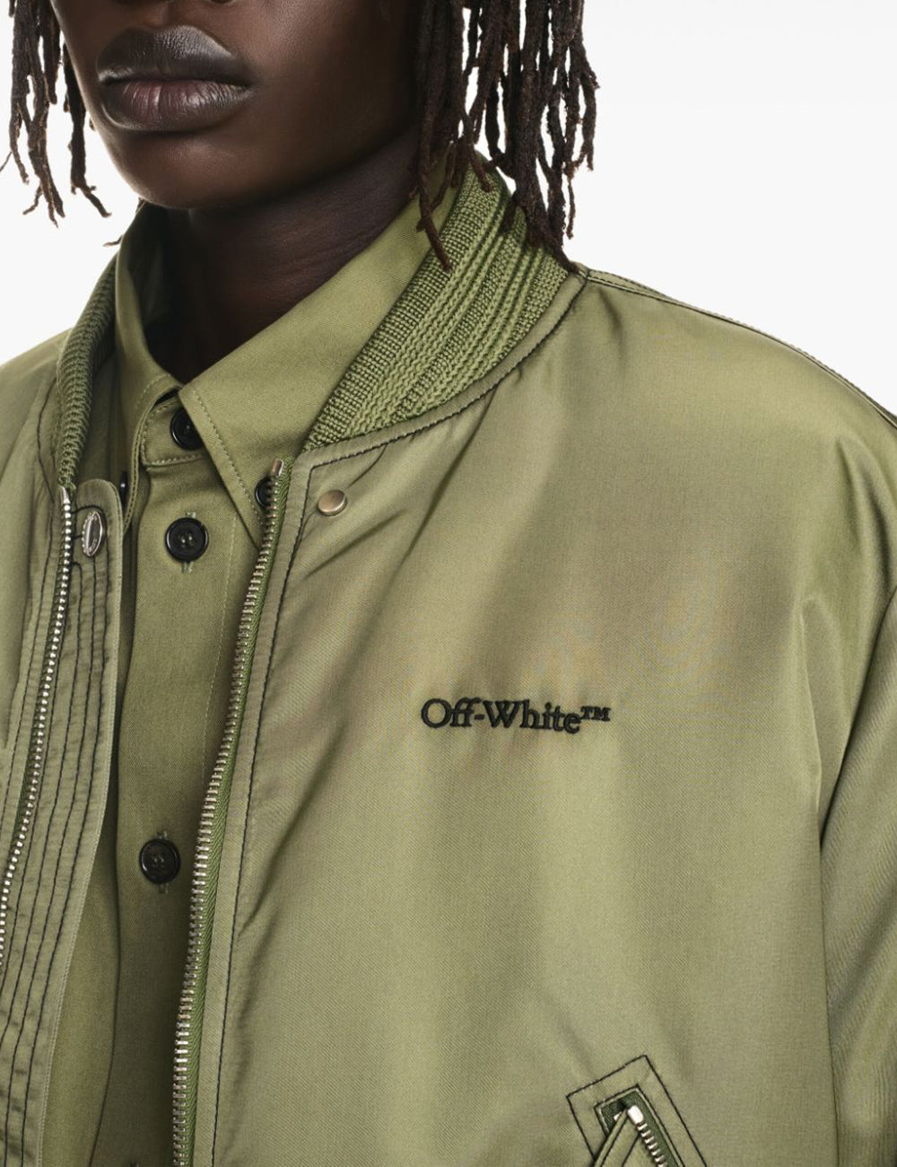 OFF WHITE CONTRAST STITCH NYL BOMBER