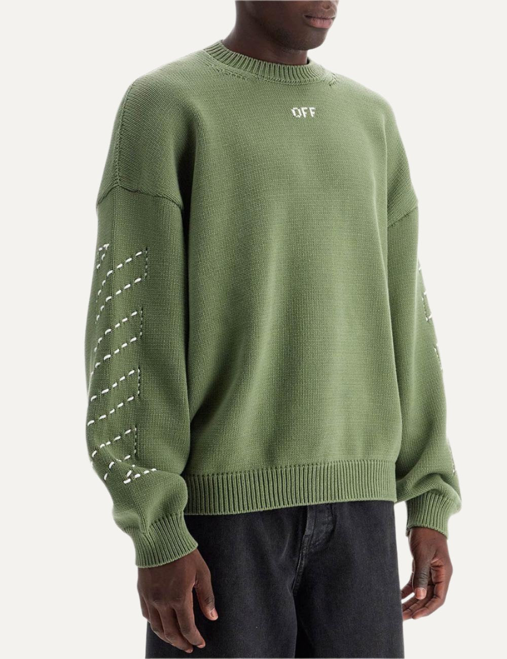 OFF WHITE STITCH ARR DIAGS KNIT CREWNECK