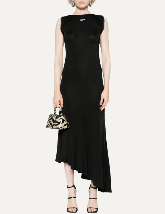 OFF WHITE LIGHT RIB EMB 20S LONG DRESS